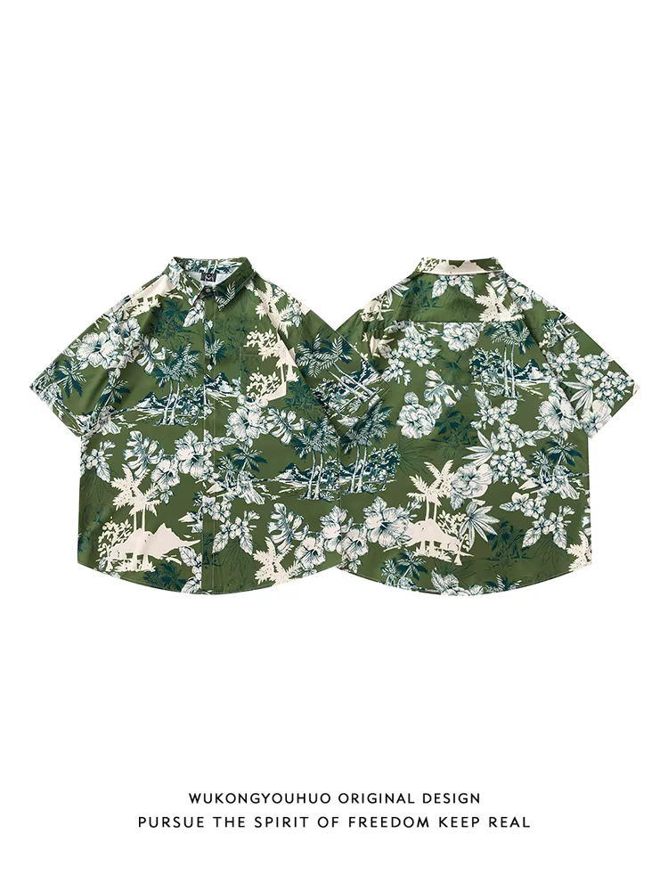 Wukong có sẵn áo sơ mi ngắn tay in họa tiết hoa cổ điển dành cho nam và nữ, áo sơ mi đa năng nửa tay phong cách cặp đôi thời thượng của thương hiệu bf.