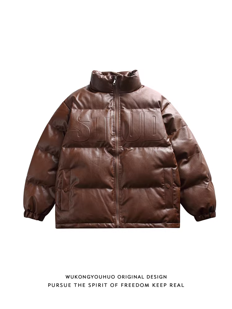 Wukong có sẵn áo khoác da PU mùa đông chống gió, dày dặn, chất liệu cotton dành cho nam và nữ, thương hiệu thời thượng, kiểu dáng rộng rãi, ấm áp và đa năng.