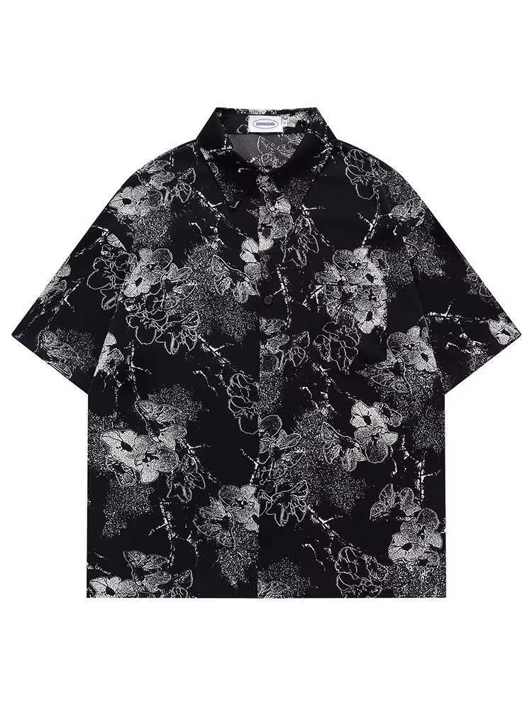 Wukong có sẵn áo sơ mi ngắn tay in hoa màu đen thời trang dành cho nam và nữ, áo sơ mi hoa dáng rộng, mỏng, thoải mái mặc cho mùa hè.