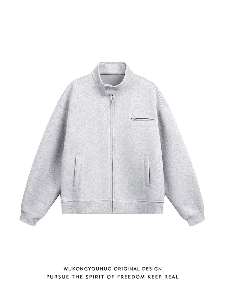 Áo khoác nỉ có mũ trùm đầu, cổ đứng, khóa kéo, kiểu dáng retro thời thượng, chất liệu dày dặn của thương hiệu Wukong, dành cho nam và nữ, kiểu dáng rộng rãi, thoải mái, phong cách Mỹ.
