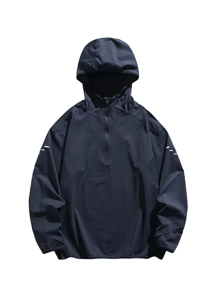 Wukong có sẵn áo thun thể thao có mũ trùm đầu, chất liệu thấm hút mồ hôi, nhanh khô, kiểu dáng leo núi ngoài trời dành cho nam, áo khoác nửa khóa kéo dáng rộng, thích hợp đi bộ đường dài.