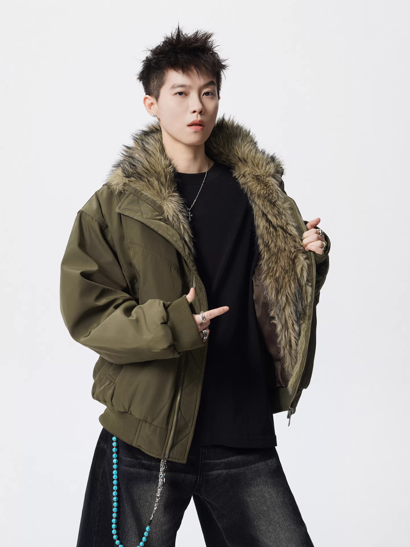 Wukong có sẵn áo khoác cotton cổ đứng dày dặn kiểu Mỹ thời thượng, phong cách phá cách dành cho nam, áo khoác cotton ấm áp mùa đông, kiểu dáng độc đáo.