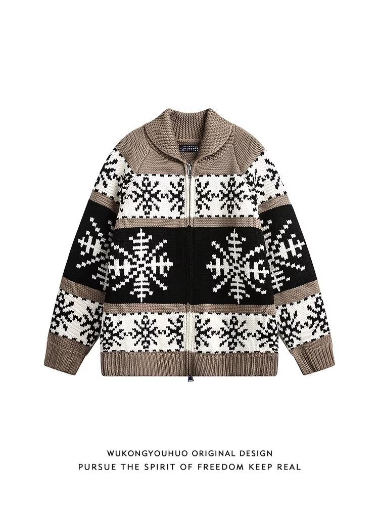 Wukong có sẵn áo cardigan len dày dặn, kiểu dáng cổ điển, họa tiết jacquard, dáng rộng, dành cho nam, chất liệu len dệt kim ấm áp mùa thu đông, có khóa kéo.