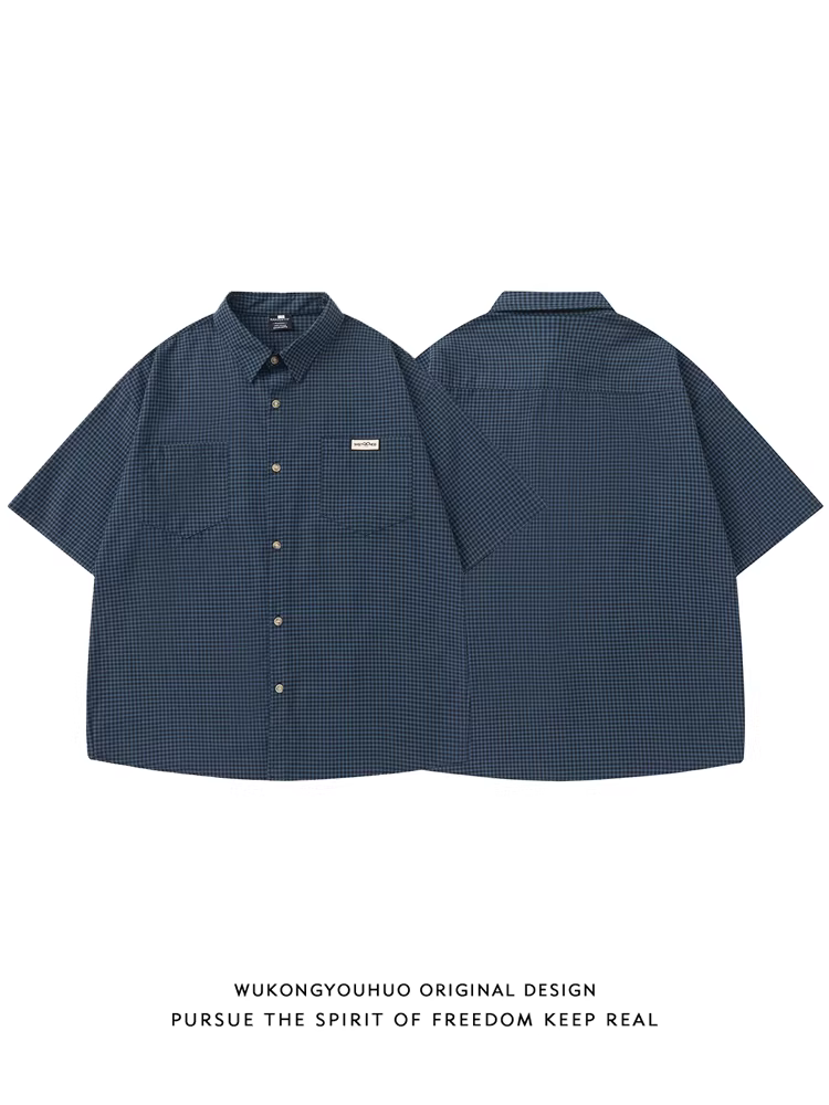 Wukong có sẵn áo sơ mi ngắn tay kẻ ca rô mùa hè 2025 dành cho nam và nữ, kiểu Nhật Bản, dáng rộng, đa năng, phong cách thường ngày dành cho cặp đôi.