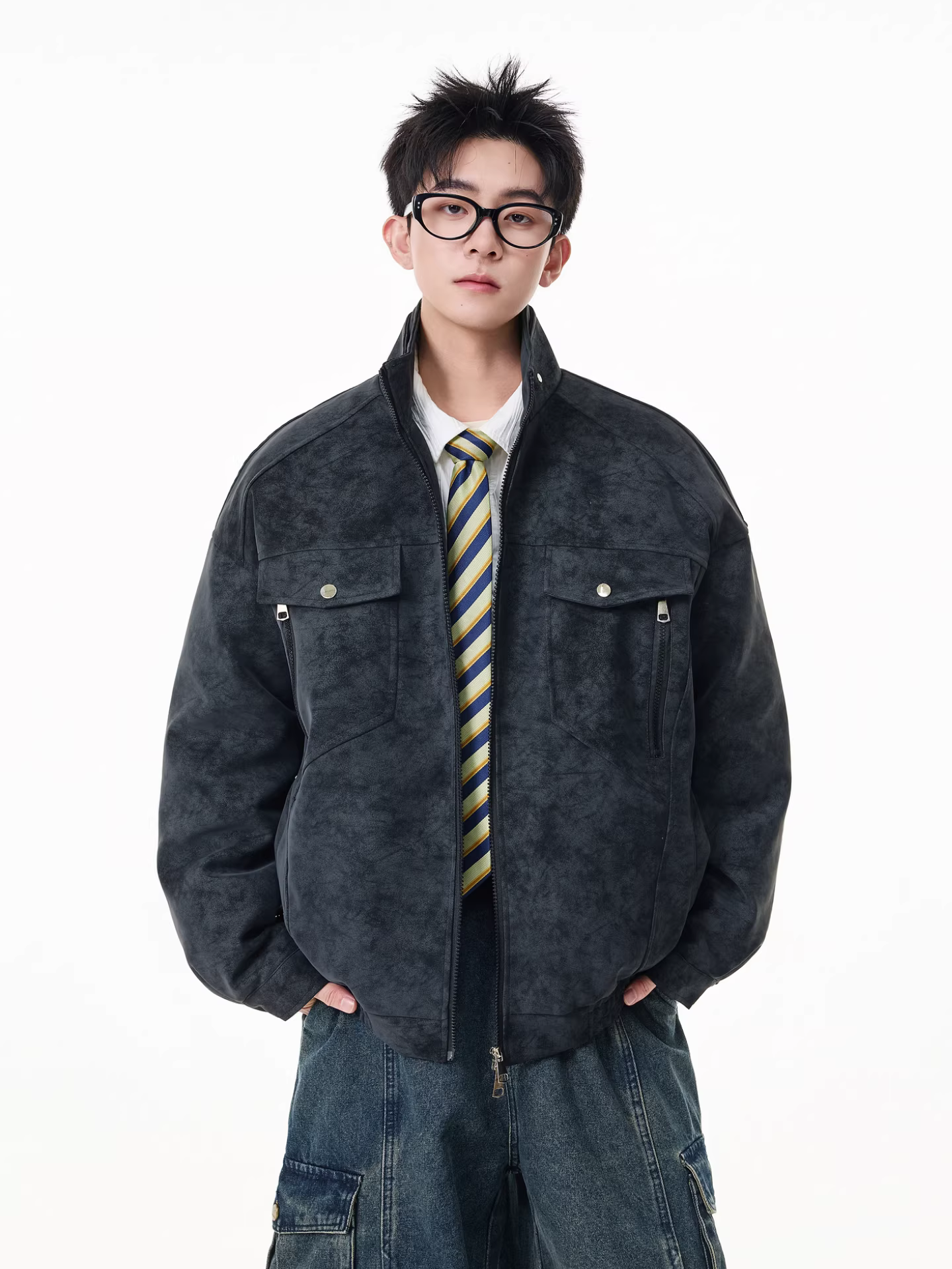 Áo khoác da PU dày dặn kiểu dáng retro Mỹ, chất liệu cotton, may chần bông, kiểu dáng thời trang nam, thương hiệu Wukong có sẵn.