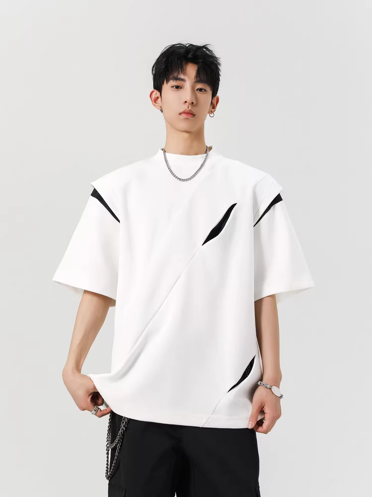 Wukong có sẵn áo thun ngắn tay có đệm vai kiểu Mỹ, kiểu dáng ghép mảnh, dành cho nam, thiết kế thời thượng mùa hè, phong cách đường phố, cá tính.