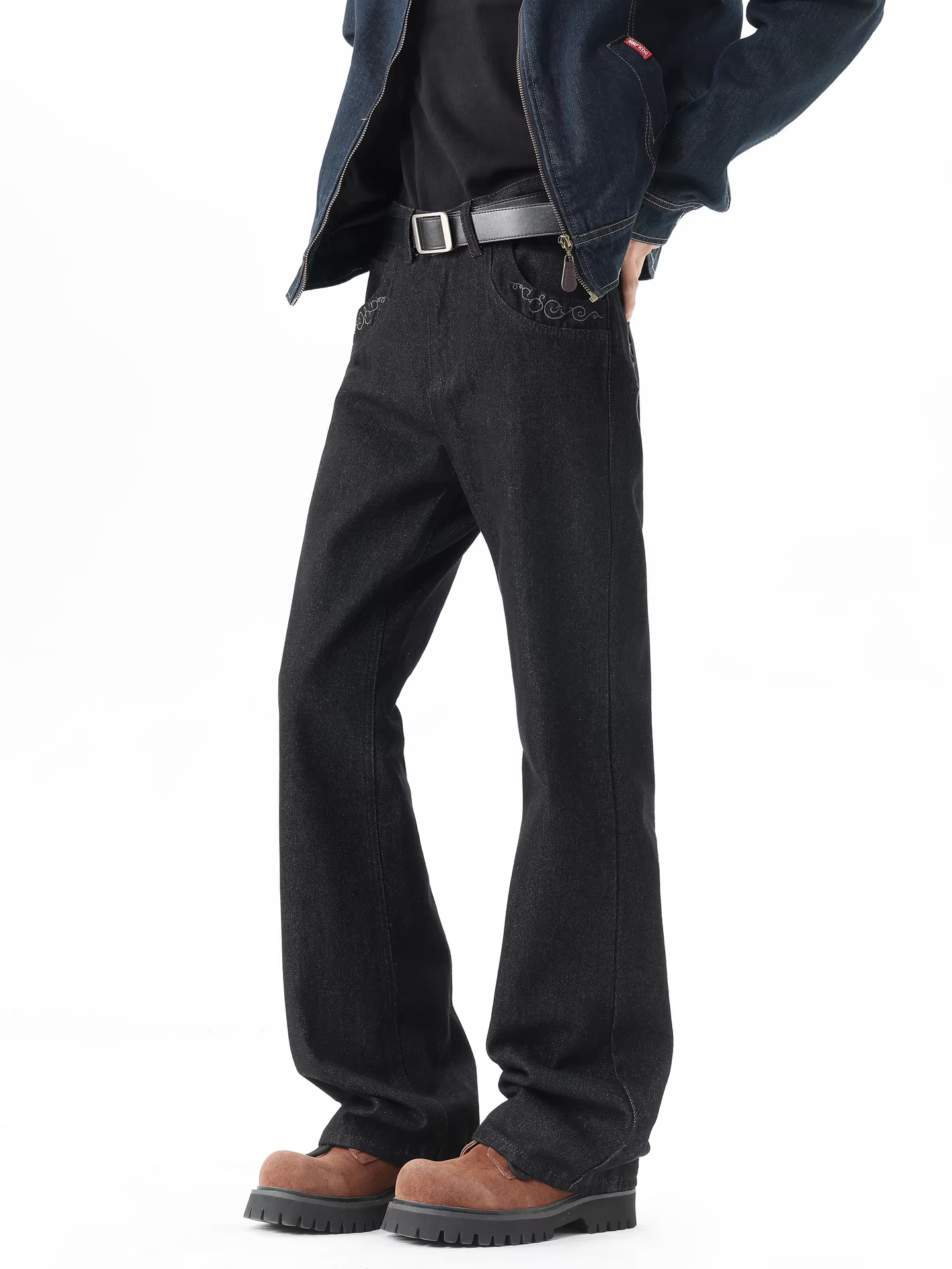 Ngộ Không có sẵn quần jean ống loe thêu kiểu Mỹ thời thượng dành cho nam, quần dài dáng ôm vừa vặn, đa năng, phong cách giản dị.