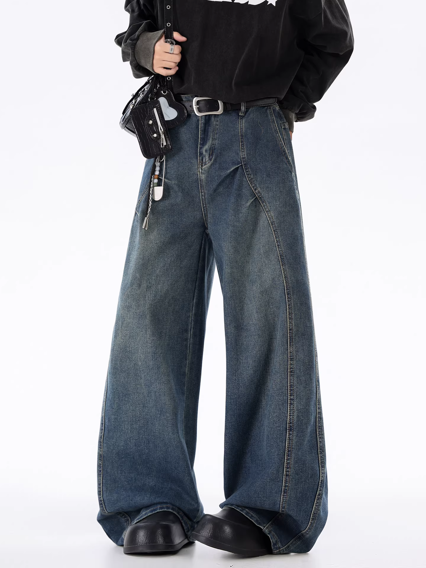 Ngộ Không có sẵn quần jean nam ống đứng kiểu Mỹ cổ điển, phai màu, rách cá tính, quần ống rộng, thời trang, đa năng.