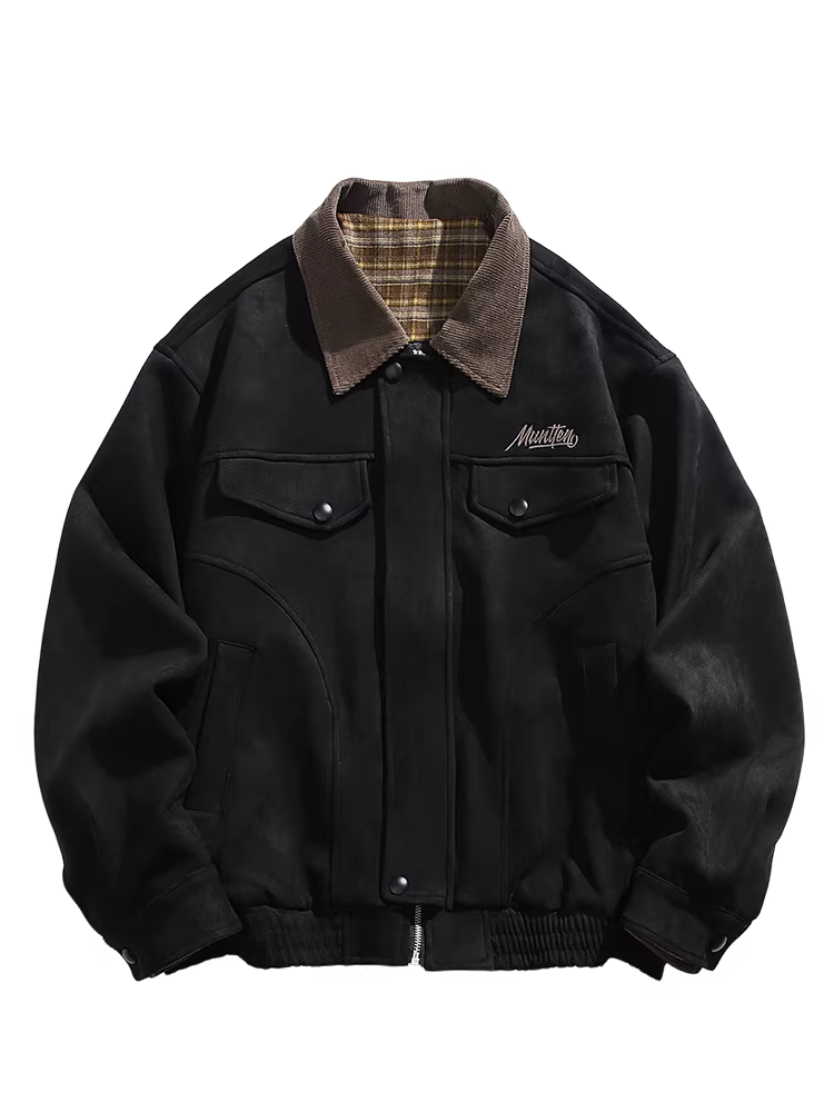 Wukong có sẵn áo khoác nam chất liệu da lộn thêu kiểu Mỹ thời thượng, áo khoác mùa thu phong cách đường phố đa năng, áo khoác thường ngày dành cho cặp đôi.