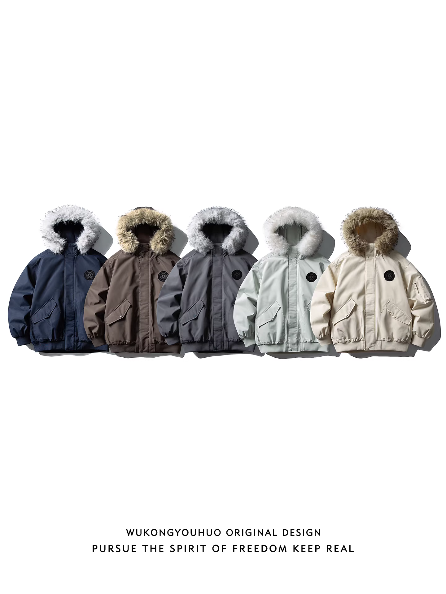 Wukong có sẵn áo khoác phao có mũ trùm đầu và cổ lông, chất liệu lông vũ 90%, dành cho nam và nữ, kiểu dáng thời trang, áo parka đa năng giữ ấm chống lạnh cho cặp đôi.