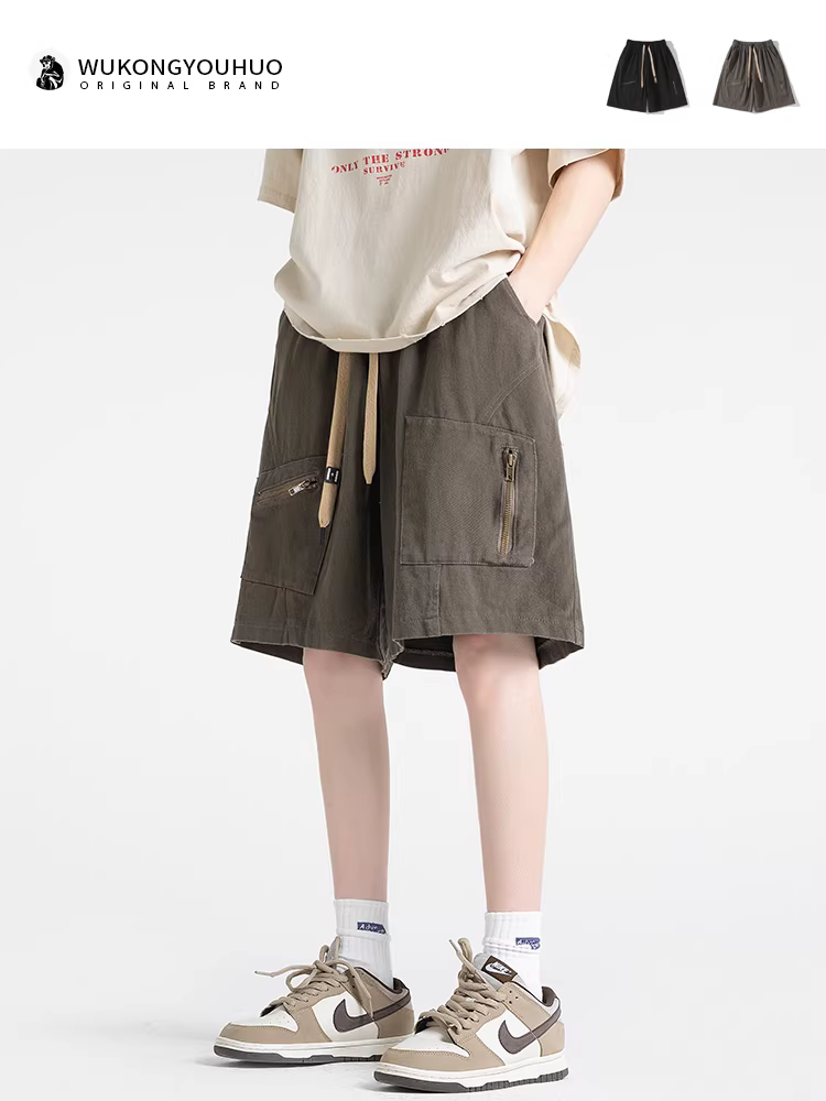 Wukong có sẵn quần short cargo nhiều túi phong cách Nhật Bản cổ điển dành cho nam, kiểu dáng thời trang đường phố mùa hè, rộng rãi, đa năng, quần short năm phần.