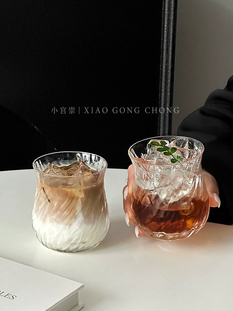 Ly hoa tulip sáng tạo, ly thủy tinh phong cách ins, ly cà phê latte đơn giản, ly nước uống lạnh cao cấp, ly đồ uống, ly nước.