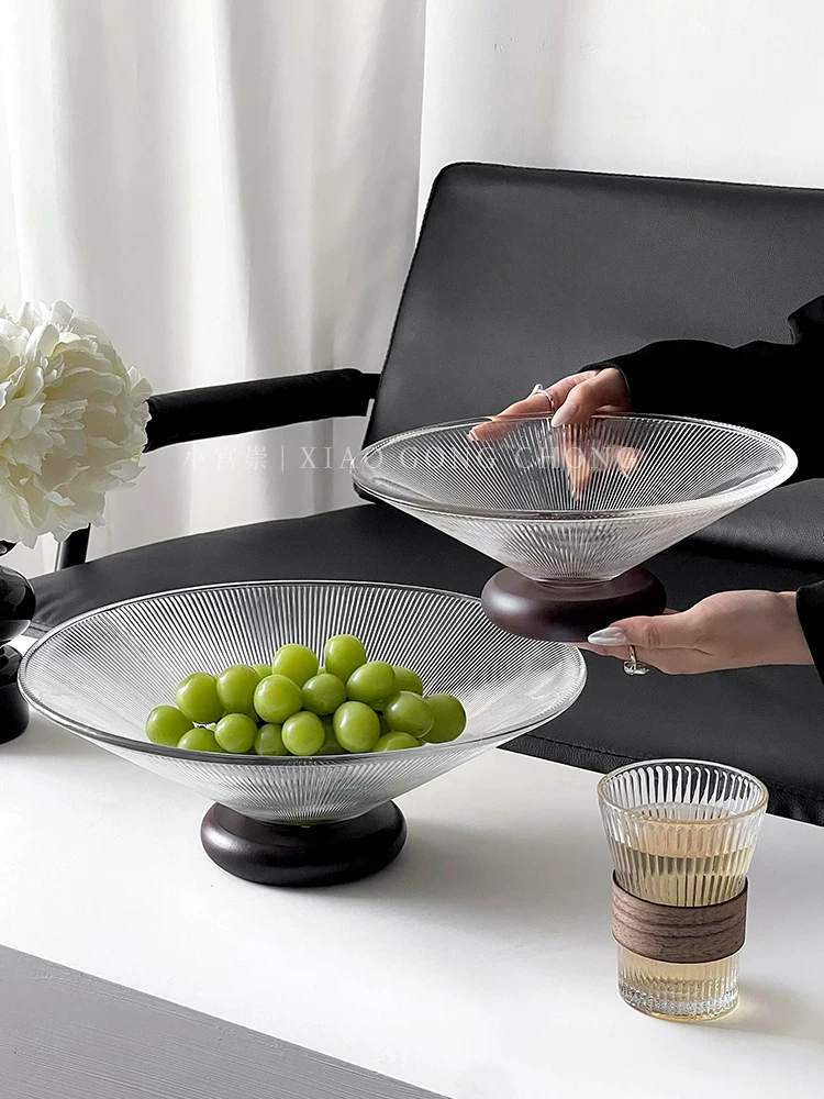 Đĩa trái cây cho phòng khách, đĩa thủy tinh kiểu Trung Quốc gia dụng, bàn cà phê phòng khách, đĩa kẹo pha lê cao cấp, khay đựng đồ ăn nhẹ trái cây khô