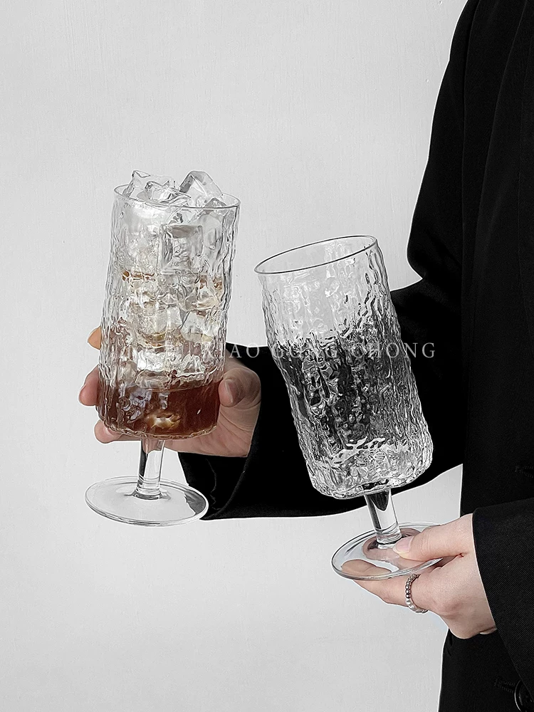 Ly thủy tinh đơn giản và tươi mới, ly thủy tinh cao họa tiết vỏ cây phong cách rừng, ly cà phê, ly nước ép gia dụng, ly cocktail.