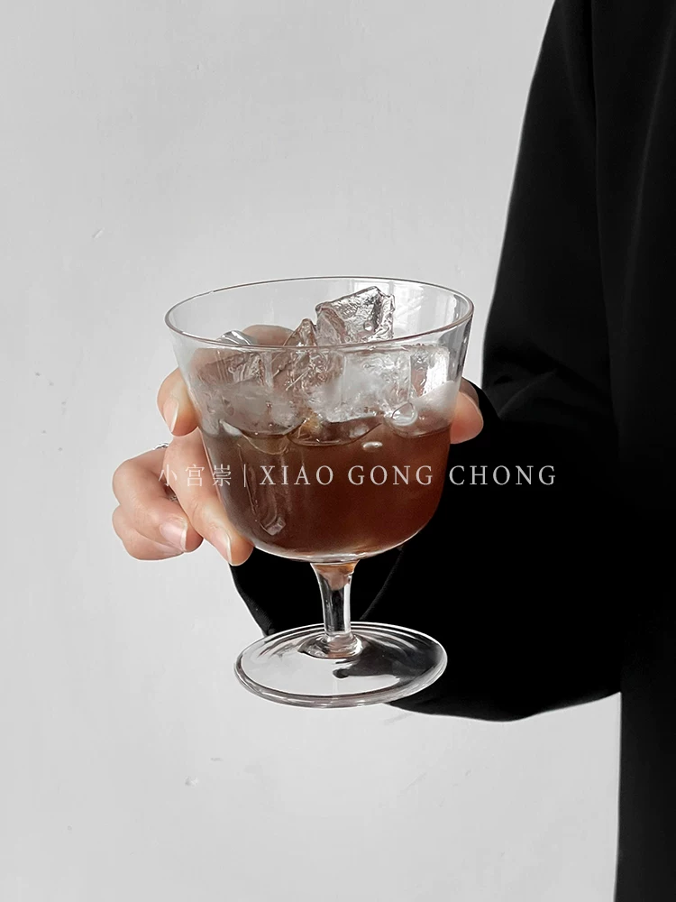 Ly thủy tinh miệng rộng kiểu Ins dùng cho cà phê đá Americano Latte, ly cao, ly tráng miệng cao cấp, ly kem.