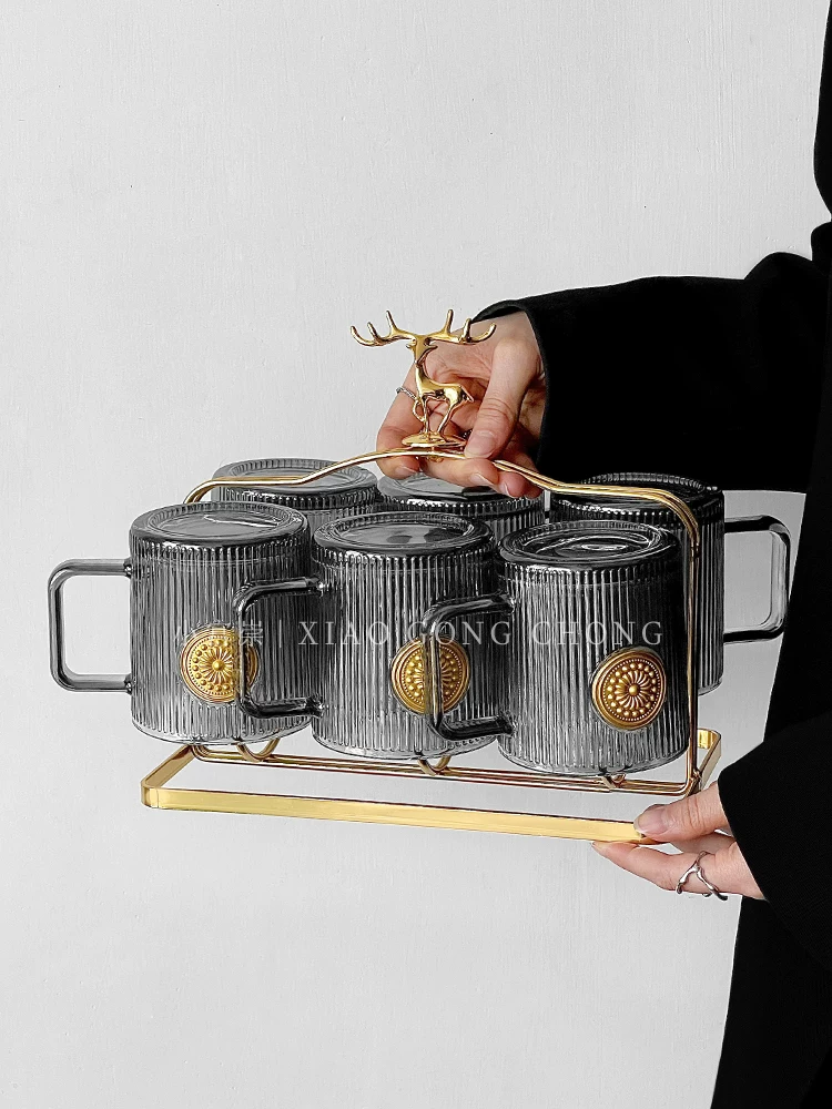 Bộ cốc nước sang trọng nhẹ nhàng, ấm đun nước cao cấp dùng trong gia đình, cốc thủy tinh, bộ đồ uống gia đình, cốc uống nước, tách trà