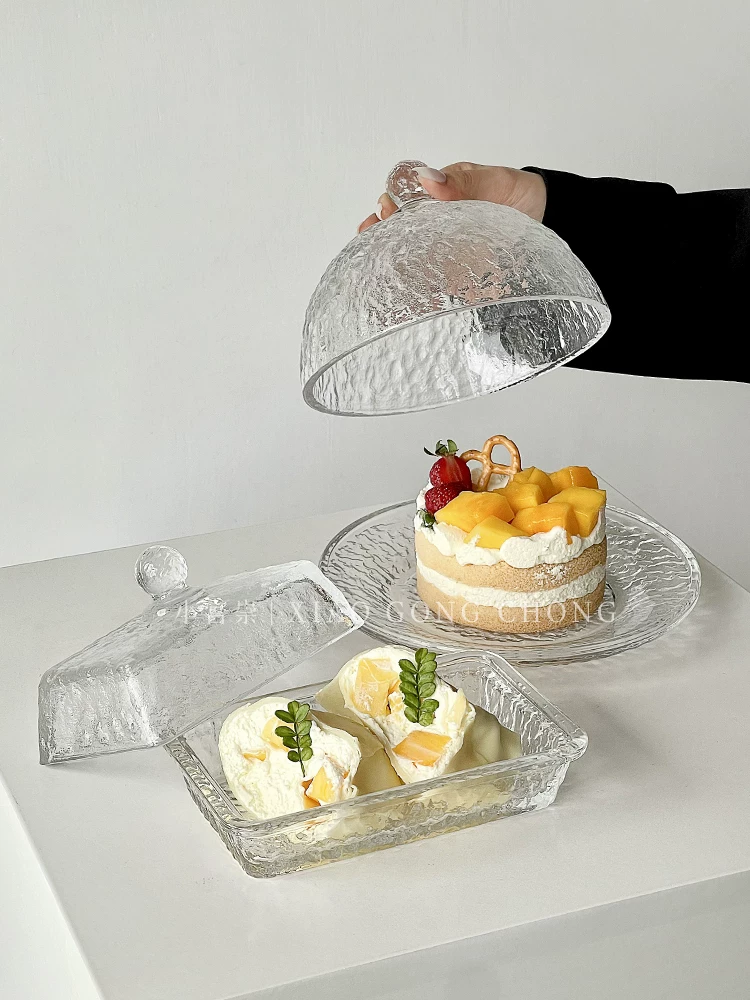 Khay thủy tinh kiểu châu Âu có họa tiết băng, kèm nắp và nắp kính, khay bánh, khay nếm trái cây, khay đựng đồ ăn nhẹ