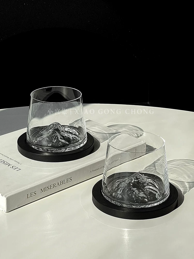 Ly núi Phú Sĩ phong cách Ins, đế lót ly sáng tạo cổ điển, ly ngắm cảnh núi, ly rượu whisky gia dụng cao cấp, ly thủy tinh.