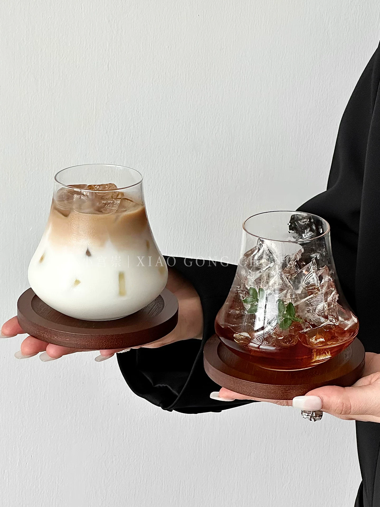 Ly thủy tinh núi Phú Sĩ sáng tạo, hợp thời trang và thẩm mỹ, thích hợp cho cà phê đá Americano, latte sữa, cà phê, nước ép và đồ uống lạnh.