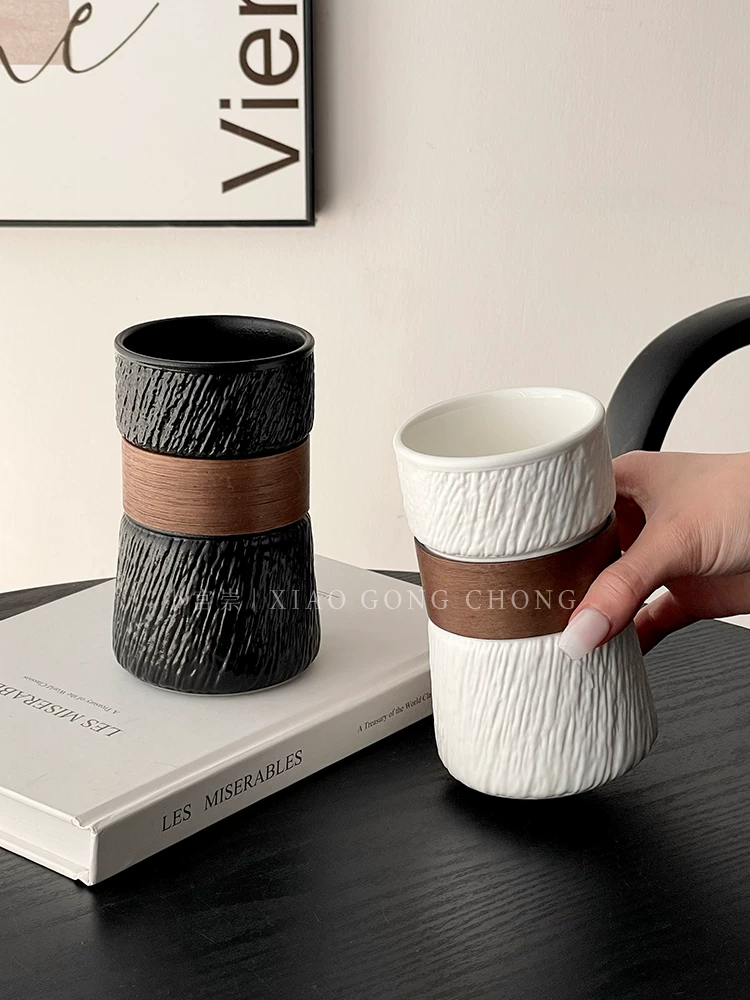 Bộ cốc cà phê bằng gốm sứ retro, cốc nghệ thuật latte cao cấp, cốc uống nước lạnh kiểu Mỹ, cốc nước chống bỏng