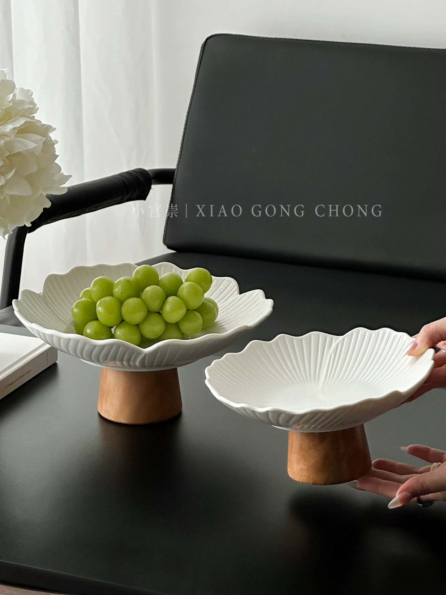 Đĩa trái cây cao bằng gốm sáng tạo, đĩa trái cây hình cánh hoa chất lượng cao và tinh tế, đĩa trái cây khô gia dụng, đĩa tráng miệng, đĩa ăn nhẹ