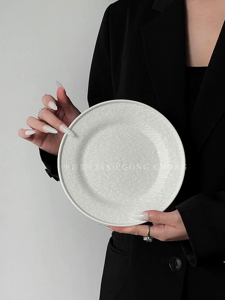 Đĩa tráng miệng họa tiết đá, đĩa bánh trà chiều phong cách cao cấp, đĩa gốm sáng tạo, đĩa kiểu Tây, đĩa mì ống
