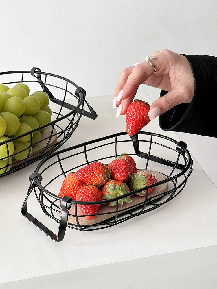 Giỏ trái cây sắt rèn sáng tạo để bàn cà phê phòng khách, giỏ đựng đồ, khay đựng đồ ăn nhẹ kiểu ins, giỏ đựng bánh mì, đồ ăn nhẹ