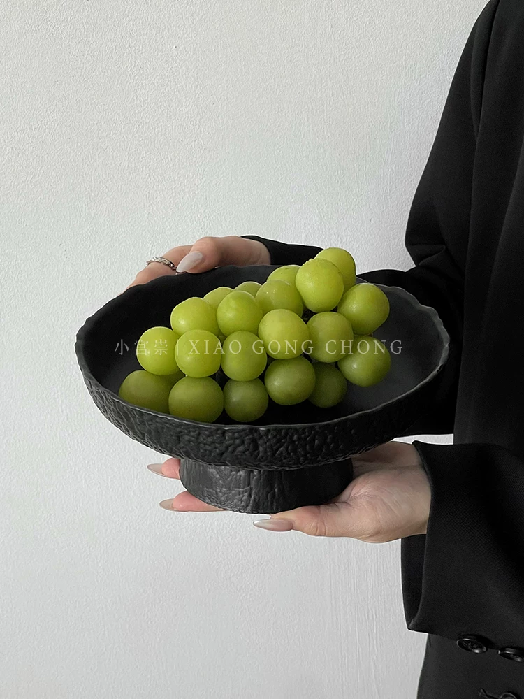 Đĩa trái cây cao cấp màu đen mờ để bàn cà phê phòng khách, đĩa trưng bày đồ ăn nhẹ, đĩa trái cây khô nhiều tầng bằng kính.
