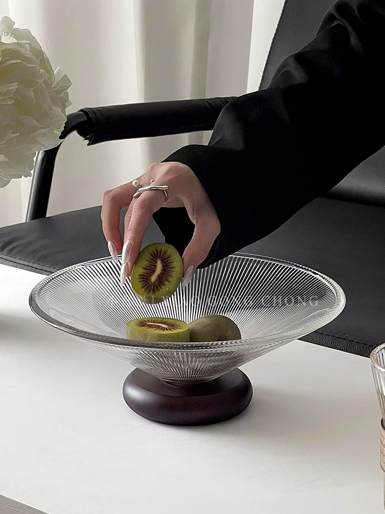 Đĩa trái cây cho phòng khách, đĩa thủy tinh kiểu Trung Quốc gia dụng, bàn cà phê phòng khách, đĩa kẹo pha lê cao cấp, khay đựng đồ ăn nhẹ trái cây khô