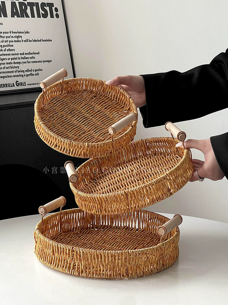 Khay mây giả khay đựng đồ ăn nhẹ khay đựng đồ ăn nhẹ giỏ trái cây nhà phòng khách bánh mì khay đựng bánh ngọt khay đựng trái cây khô