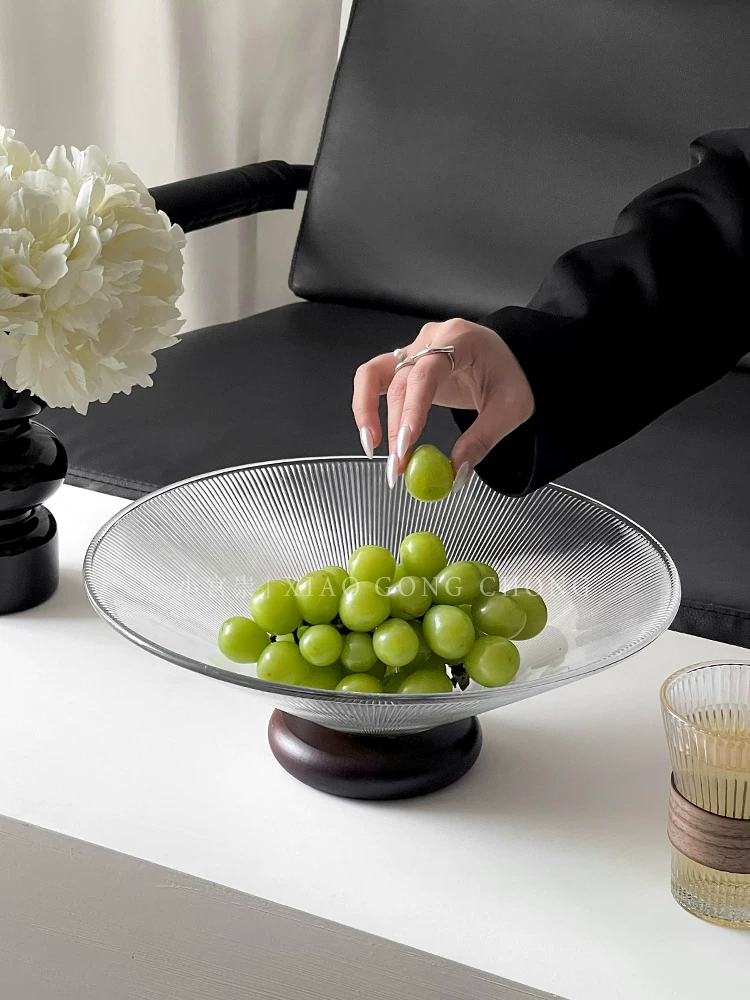 Đĩa trái cây cho phòng khách, đĩa thủy tinh kiểu Trung Quốc gia dụng, bàn cà phê phòng khách, đĩa kẹo pha lê cao cấp, khay đựng đồ ăn nhẹ trái cây khô