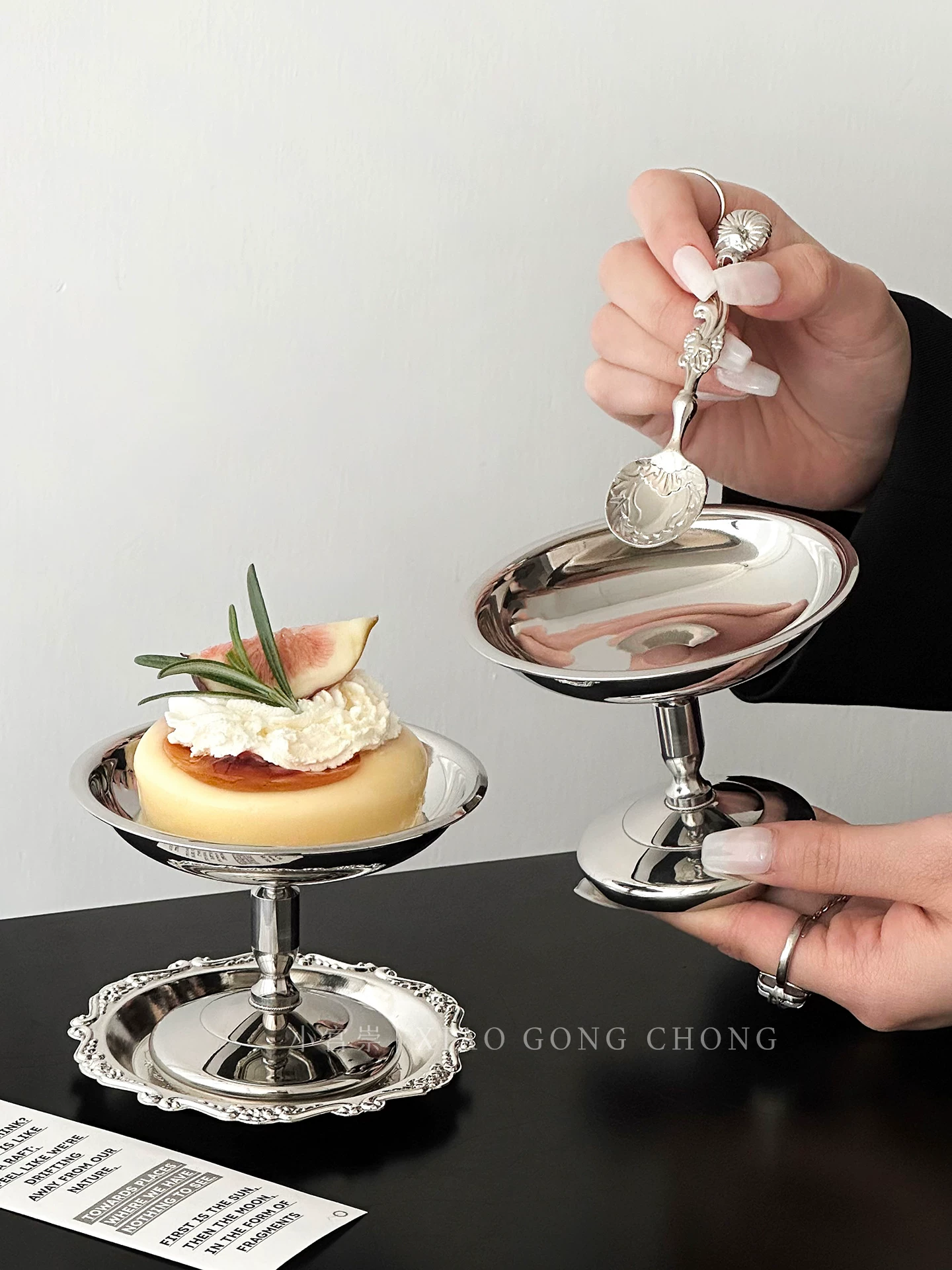 Bát tráng miệng kiểu cung điện bằng thép không gỉ 304 phong cách Ins, cốc đựng bánh pudding cổ điển cao cấp, bát kem, bát sữa trứng cao