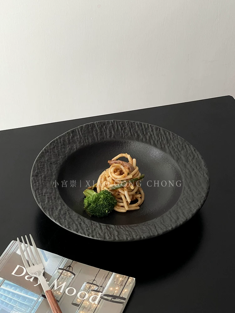 Đĩa mũ rơm hoa văn đá cao cấp màu trắng tinh khiết, đĩa mì ống, đĩa gốm, đĩa gia dụng kiểu phương Tây, đĩa súp, đĩa sâu lòng, đĩa trái cây.