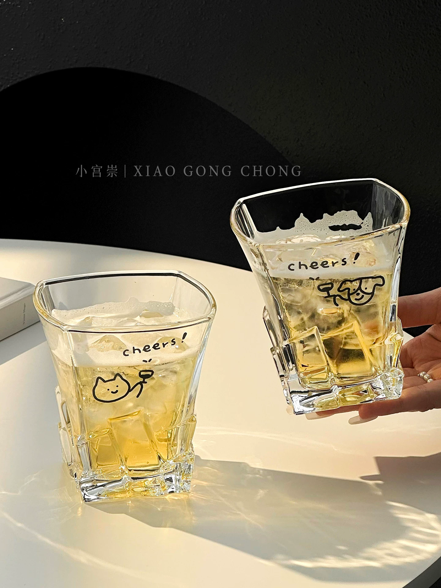 Ly rượu whisky hình mèo và chó dễ thương, ly đá cao cấp, cốc nước ép, cốc cà phê đá Americano, cốc nước