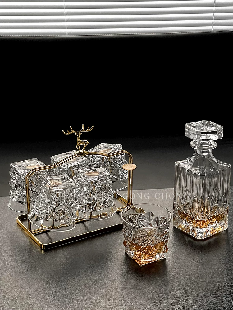 Bộ ly rượu whisky cao cấp, cốc bia thủy tinh sáng tạo, cốc gia dụng, ly rượu phong cách châu Âu thời thượng