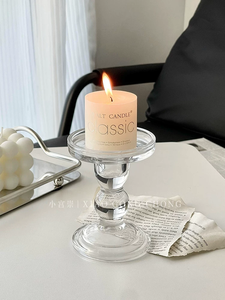 Đèn cầy thủy tinh kiểu cột La Mã phong cách Ins, đồ trang trí nến lãng mạn theo phong cách retro Pháp, đạo cụ chụp ảnh trang trí bữa tối dưới ánh nến