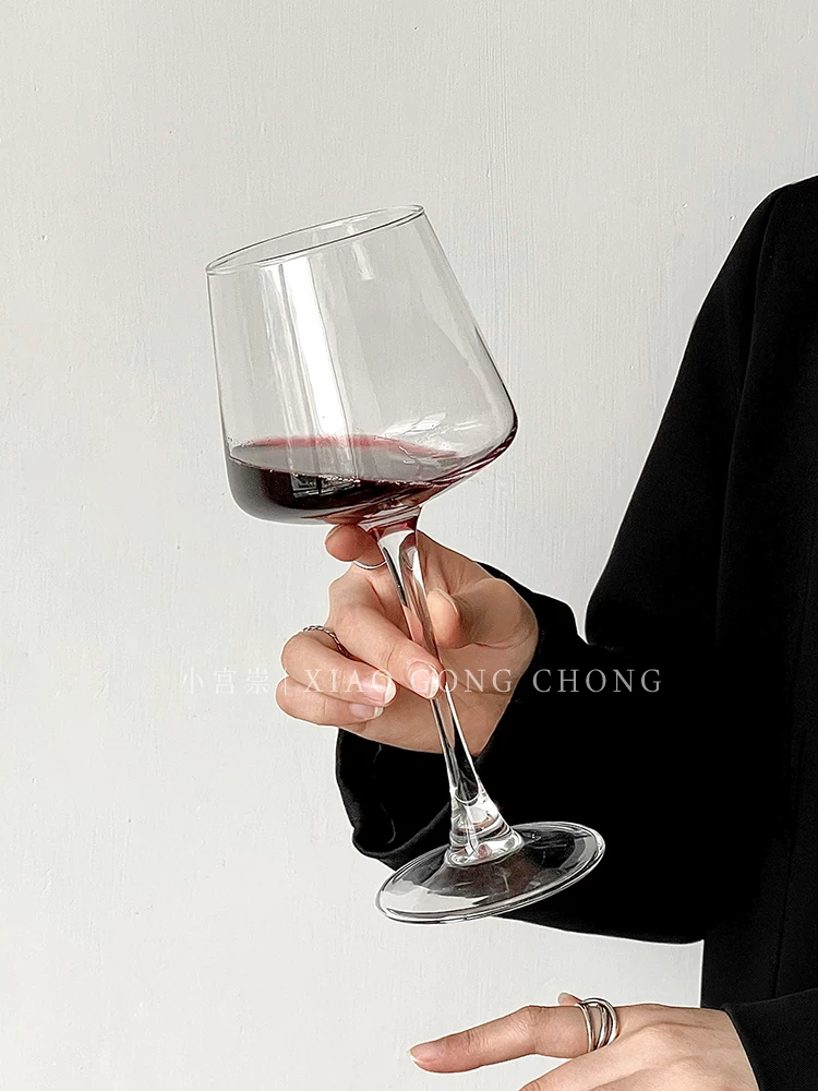 Ly rượu cổ điển châu Âu, bộ 2, ly rượu vang thủy tinh đỏ tía thủ công, ly rượu vang đỏ pha lê, phong cách ins