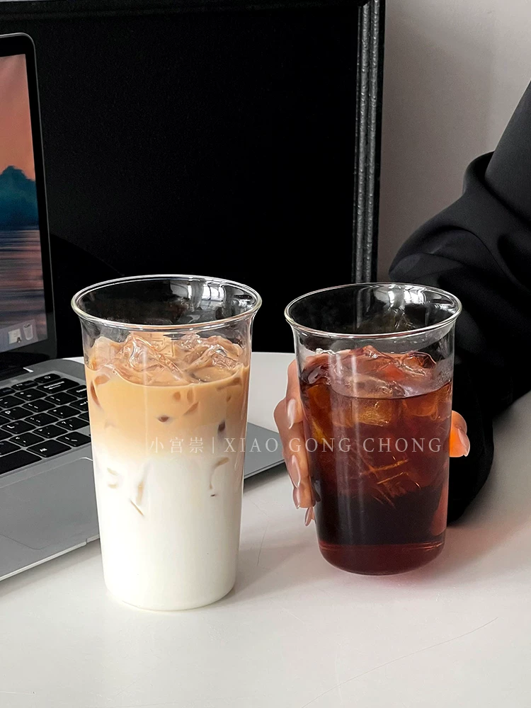 Ly uống nước lạnh bằng thủy tinh trong suốt có nắp, ly cà phê đá Mỹ, ly trà sữa, ly nước ép, ly nước
