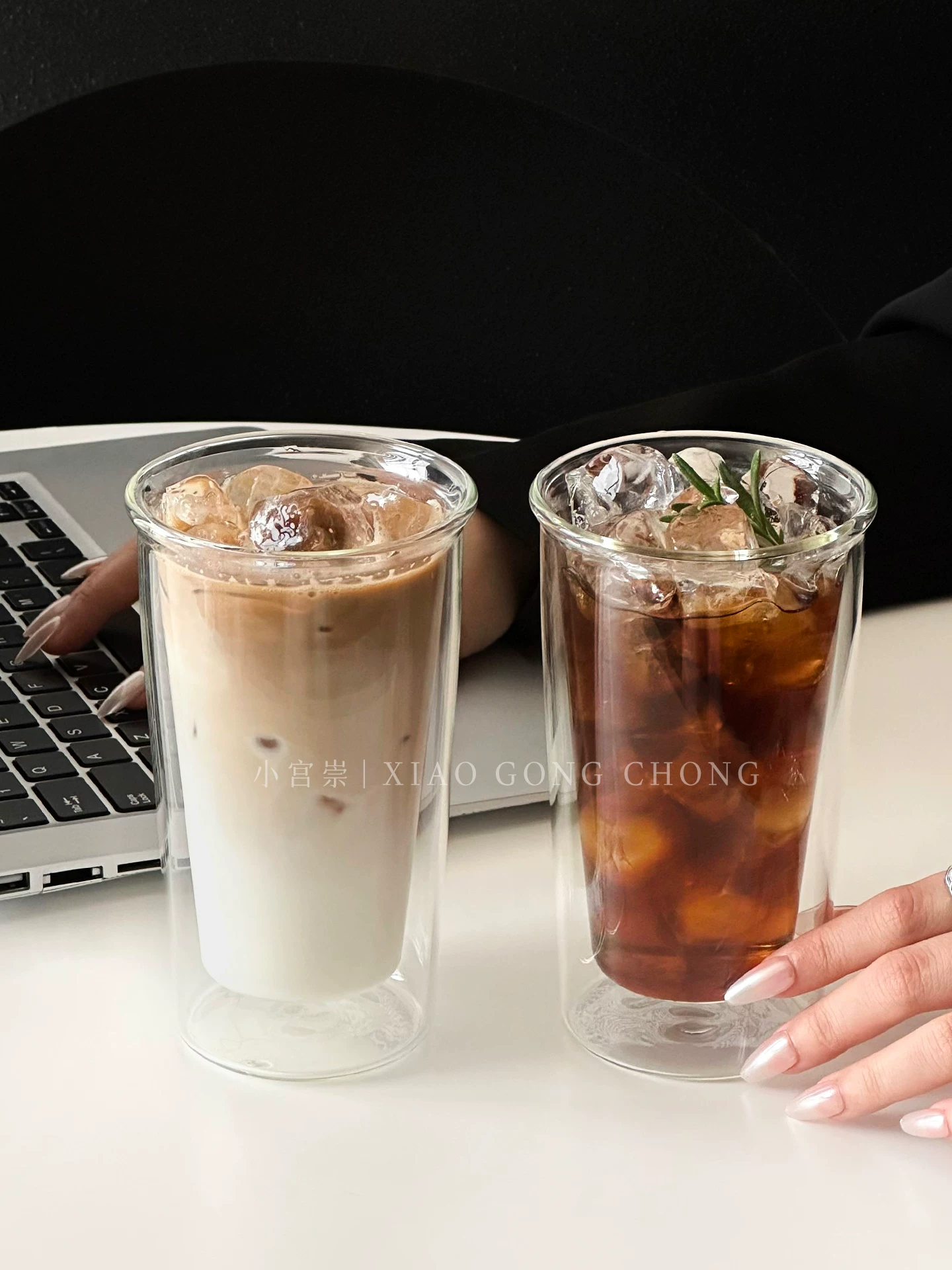 Ly thủy tinh cách nhiệt hai lớp trong suốt dùng cho gia đình, ly cà phê đá Mỹ, ly nước ngọt có ga, ly nước giải khát