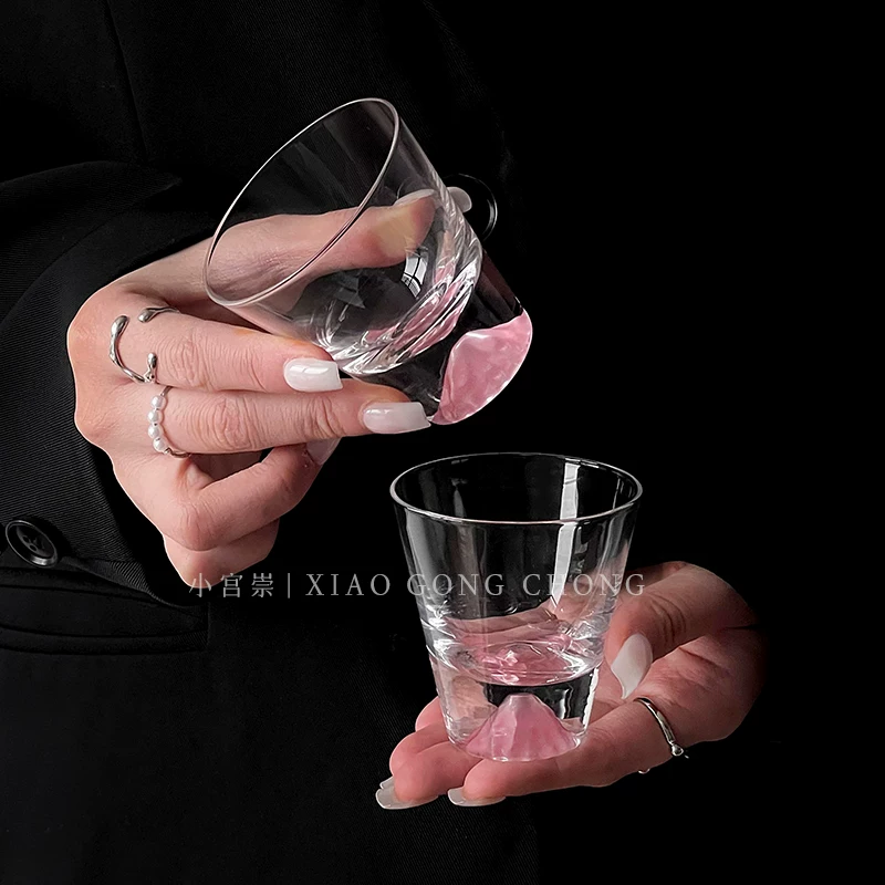 Cốc núi Phú Sĩ màu hồng, cốc trà gia đình nhỏ, cốc thủy tinh, cốc uống rượu đơn, cốc rượu trái cây, cốc rượu whisky thiết kế độc đáo.