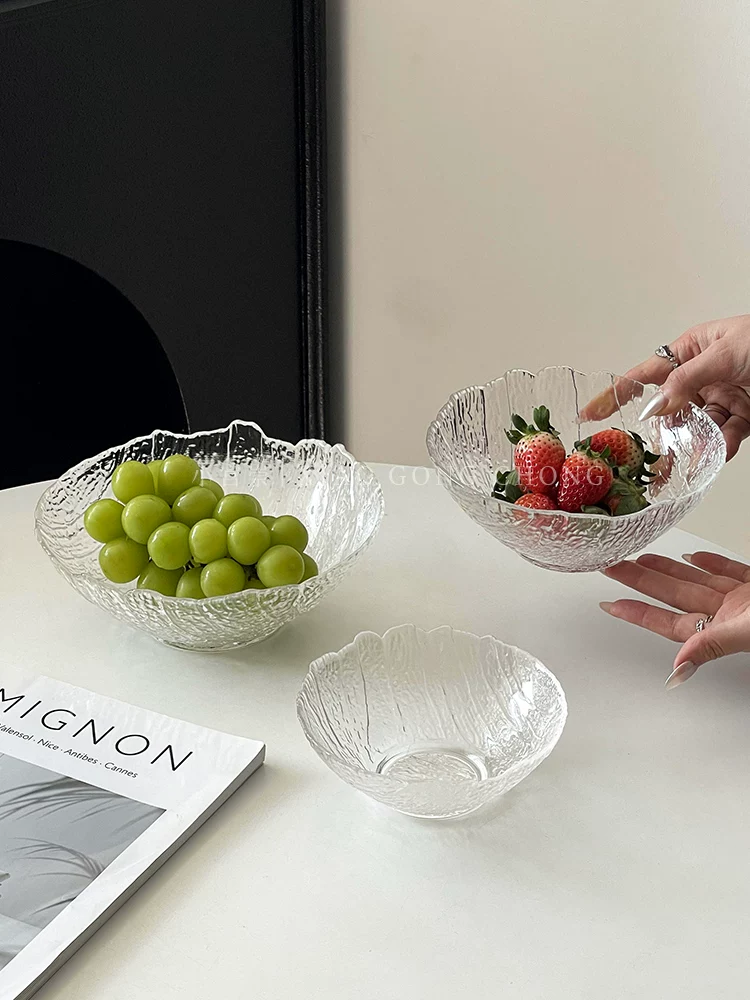 Bát thủy tinh họa tiết cây độc đáo, đĩa trái cây, bát salad rau cao cấp, bát tráng miệng đựng nước đường gia dụng cao cấp