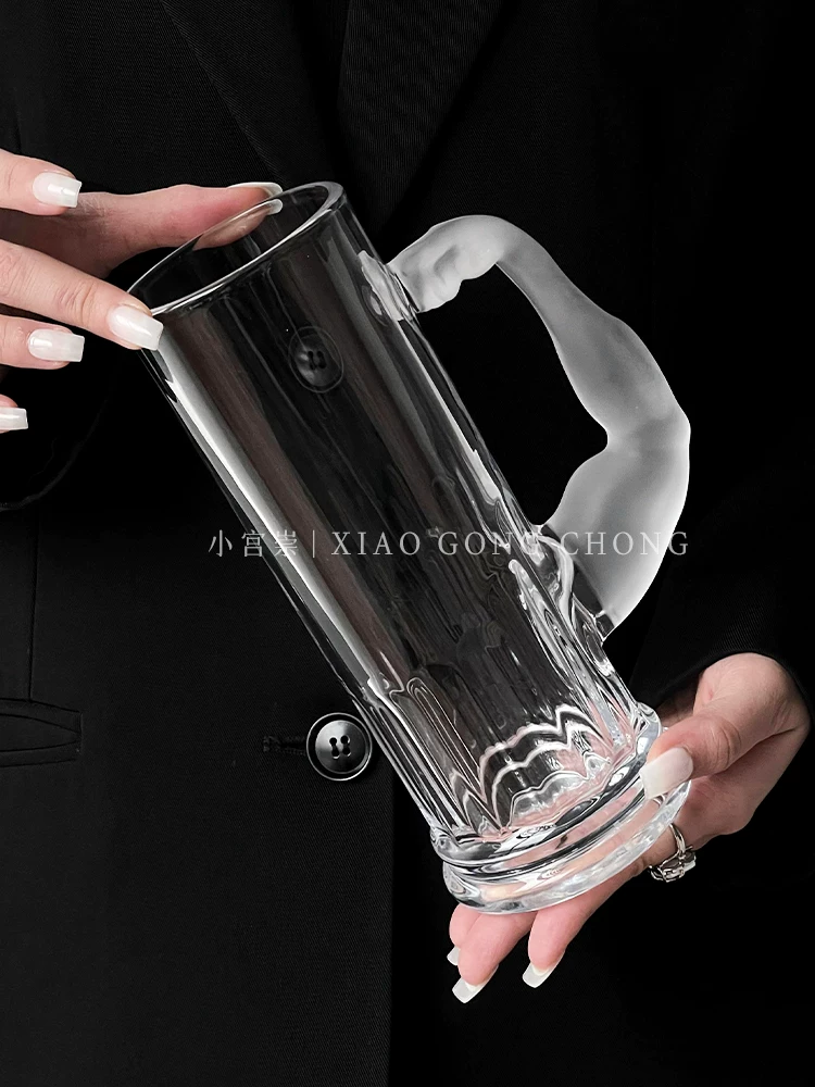 Cốc thủy tinh mờ Hercules Cup có tay cầm, cốc bia sáng tạo độc đáo, cốc nước ép dung tích lớn, cốc uống nước, cốc uống nước lạnh