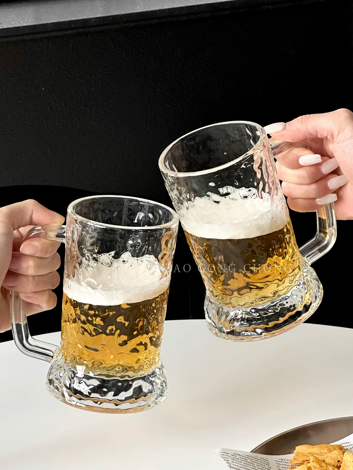 Cốc bia thủy tinh dung tích lớn có tay cầm, cốc bia thủ công sáng tạo, cốc nước gia dụng, cốc nước trái cây, cốc nước giải khát, cốc trà trái cây