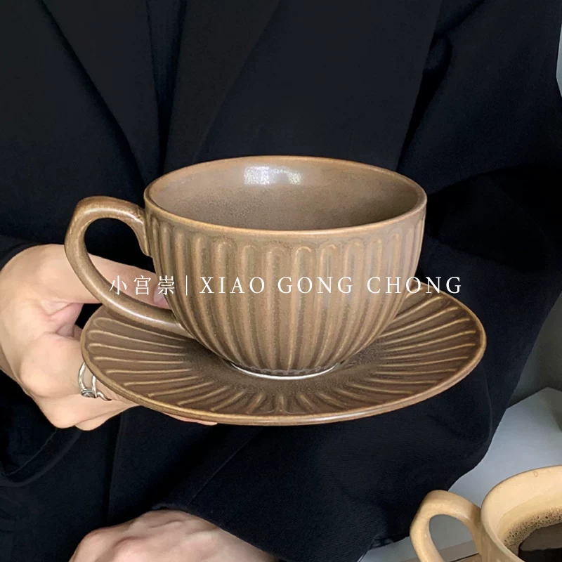 Tách trà và đĩa kiểu Scandinavian, bộ trà chiều cổ điển dùng trong nhà, tách trà hoa văn tinh tế, tách latte nghệ thuật gốm sứ