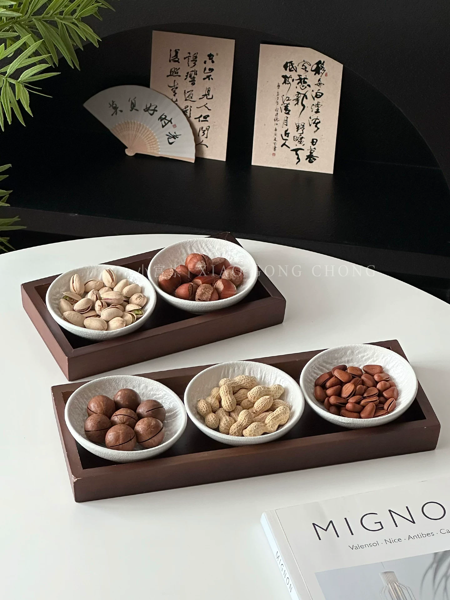 Khay trà chia ngăn bằng gốm sứ kiểu Trung Hoa, khay đựng trái cây khô cổ điển, khay đựng trái cây để pha trà quanh bếp, khay đựng đồ ăn nhẹ gia dụng