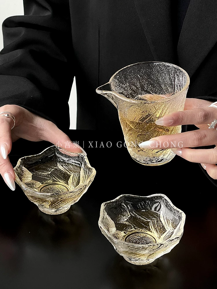 Bộ tách trà thủy tinh đen, tách trà, nắp, bát và đĩa, phụ kiện bộ trà kung fu gia dụng kiểu Nhật, dụng cụ chia trà, tách trà dùng để nếm thử.