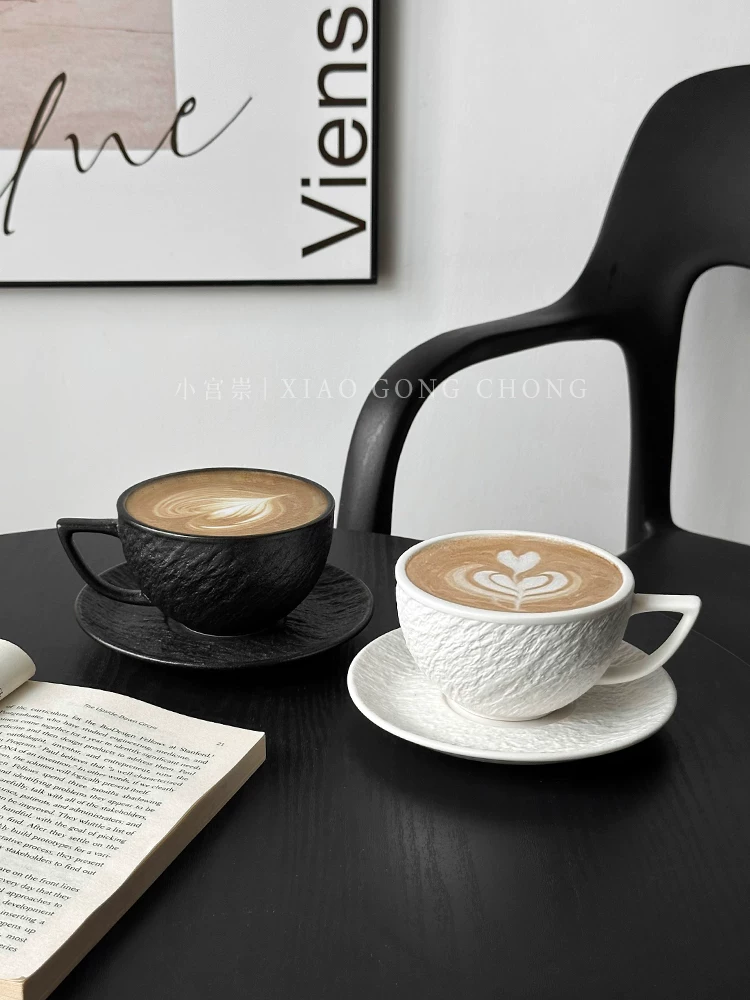 Ly cà phê gốm họa tiết đá độc đáo, ly nghệ thuật latte cổ điển, ly cappuccino mocha cao cấp, cốc