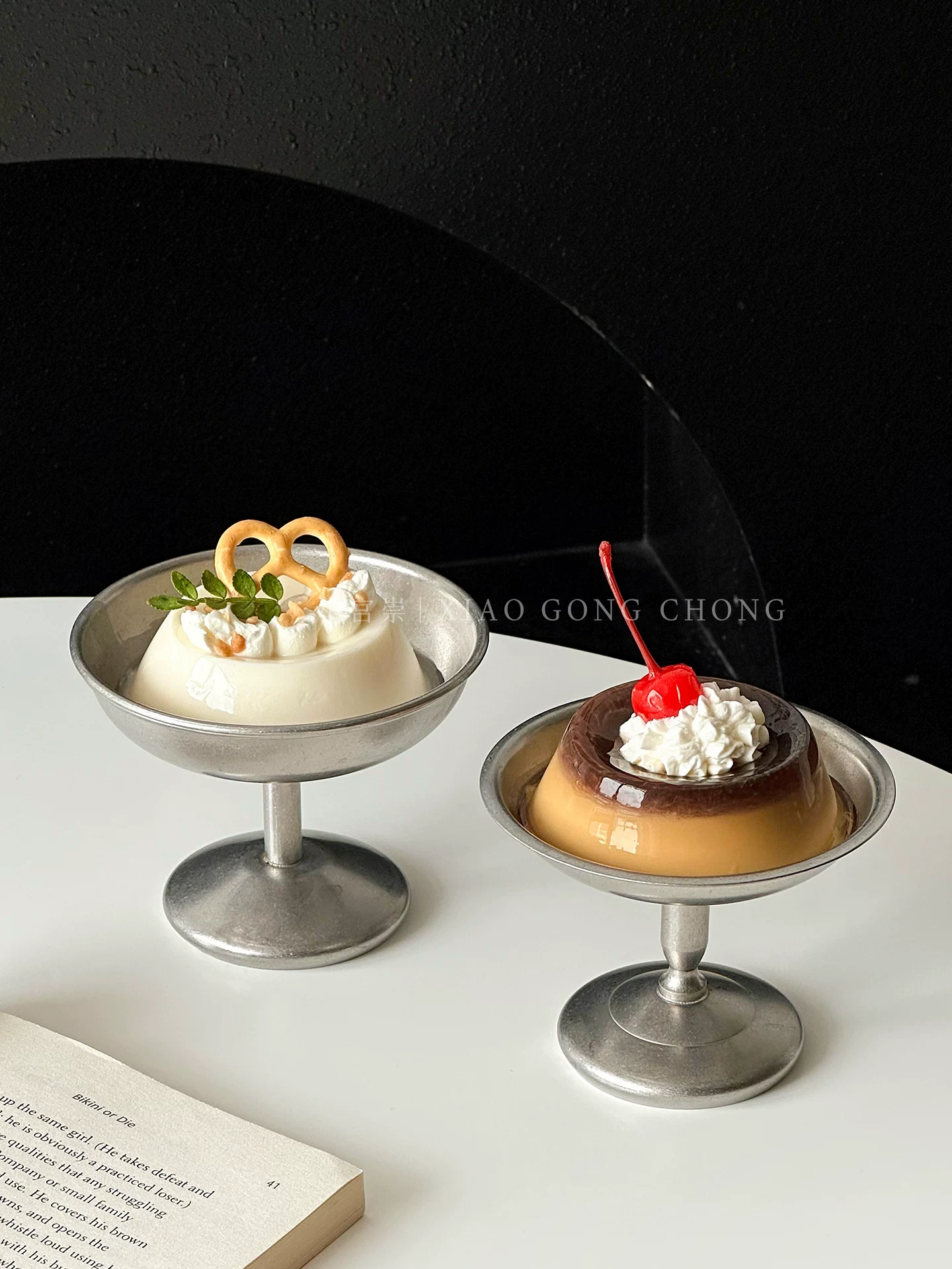 Ly tráng miệng cao bằng thép không gỉ 304 kiểu cổ điển, bát pudding cao cấp, bát trái cây, bát kem