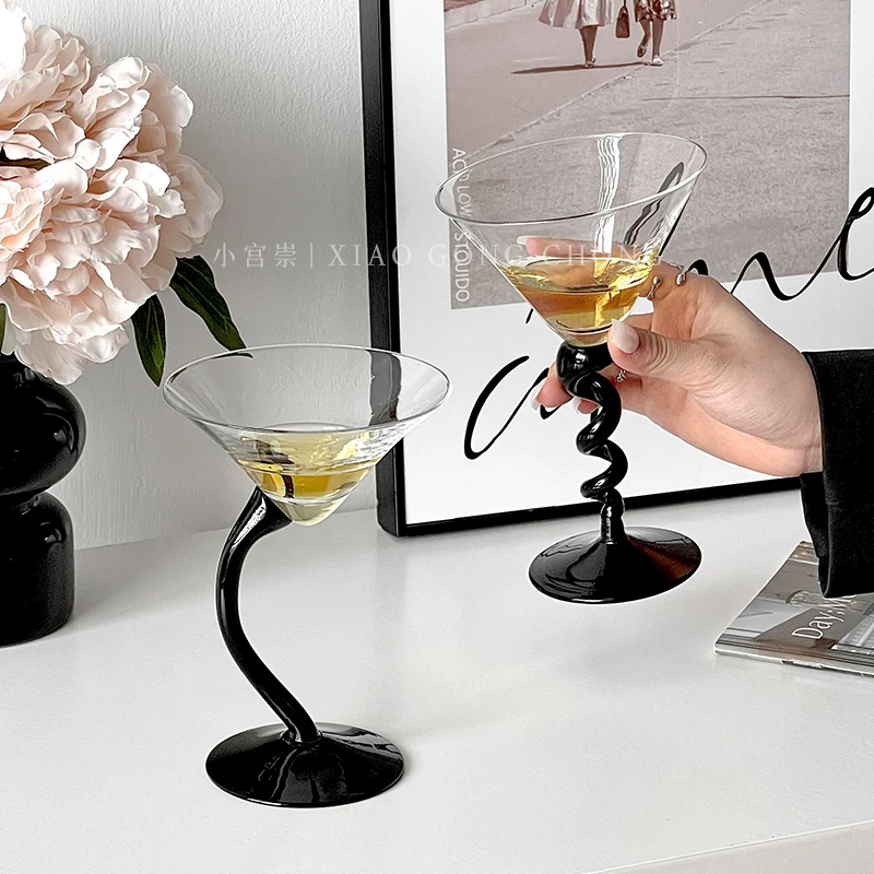 Ly rượu sâm banh, ly cocktail, ly martini cao cấp, thiết kế độc đáo, màu đen, sang trọng