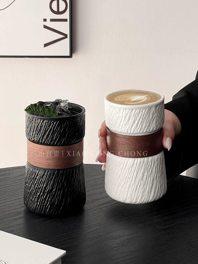 Bộ cốc cà phê bằng gốm sứ retro, cốc nghệ thuật latte cao cấp, cốc uống nước lạnh kiểu Mỹ, cốc nước chống bỏng
